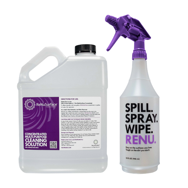 NuVinAir ReNuSurface concentrated cleaning solution jug and spray bottle