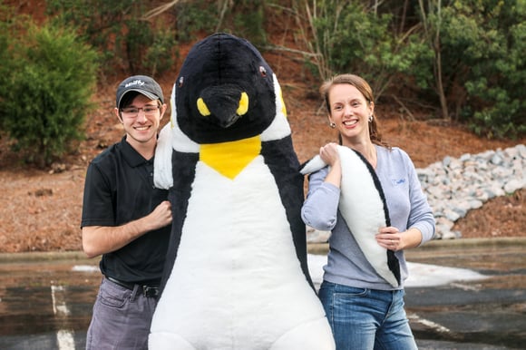 Spiffy team with large penguin at Spiffy WWHQ Spiffy team with large penguin at Spiffy WWHQ